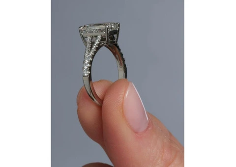 3ct Emerald Cut Split Shank lab grown diamond engagement rings. - 3/3