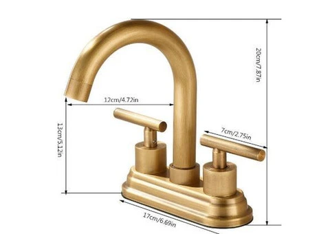 Brass Antique Bathroom Sink Taps 2 Handles Centerset Traditional Basin Tap TA0167 - 4/4