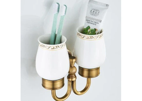 Antique Bronze Brass Double Toothbrush Holder Wall Mounted Bathroom Hardware Accessories TAB066 - 1/4