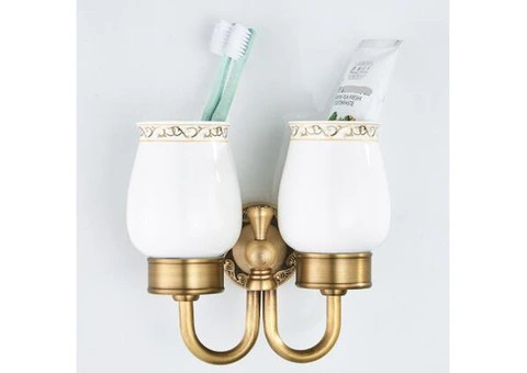 Antique Bronze Brass Double Toothbrush Holder Wall Mounted Bathroom Hardware Accessories TAB066 - 2/4