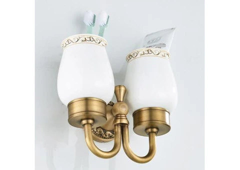 Antique Bronze Brass Double Toothbrush Holder Wall Mounted Bathroom Hardware Accessories TAB066 - 3/4