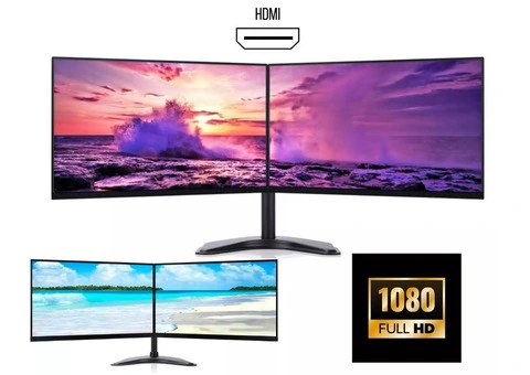 Complete Setup with 2x24" Dell & HP Computer Monitors (Grade A) – Includes HDMI & Stand - 2/2