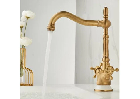 Vintage Taps for Bathroom Basin Antique,Dual Handle Mixer Sink Taps,With 360° Swivel Spout T0170A - 1/4