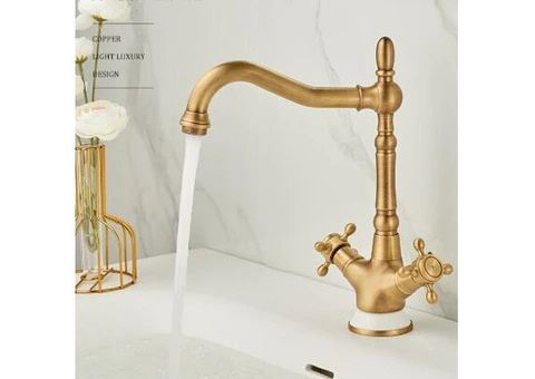 Vintage Taps for Bathroom Basin Antique,Dual Handle Mixer Sink Taps,With 360° Swivel Spout T0170A - 2/4