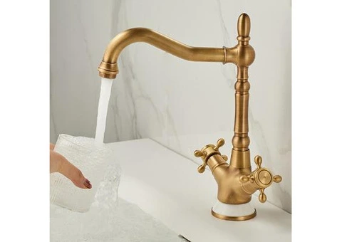 Vintage Taps for Bathroom Basin Antique,Dual Handle Mixer Sink Taps,With 360° Swivel Spout T0170A - 3/4