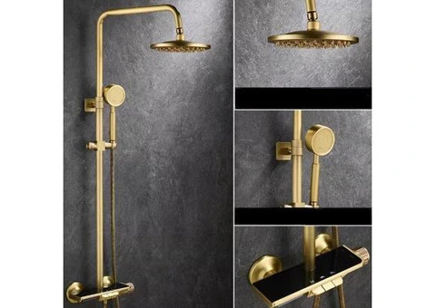 All-Copper Antique Shower Set,Medieval Shower Head,Pressure Booster,Vintage Bathroom Shower Tap - 1/4
