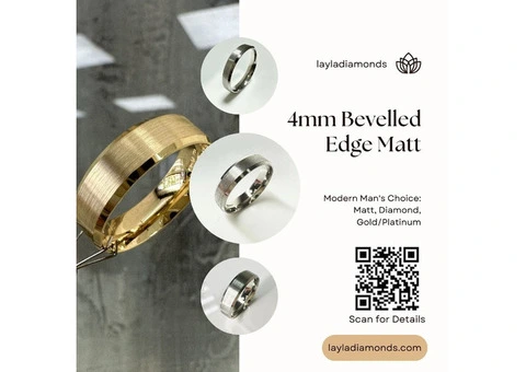 Luxury 4mm Matt Bevelled Edge Thin Men's Diamond Wedding Bands