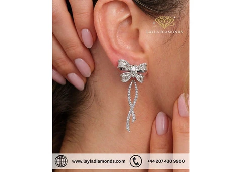 Diamond Bow Stud Earrings for Women | Feminine Elegant Shine