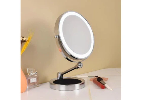 Makeup Mirror Desktop Magnifying Desktop Folding Home With LED Double-Sided Mirror - 3/5