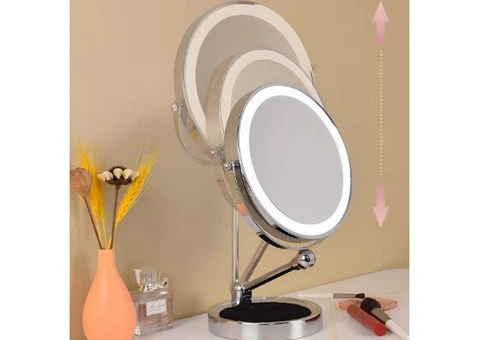Makeup Mirror Desktop Magnifying Desktop Folding Home With LED Double-Sided Mirror - 4/5