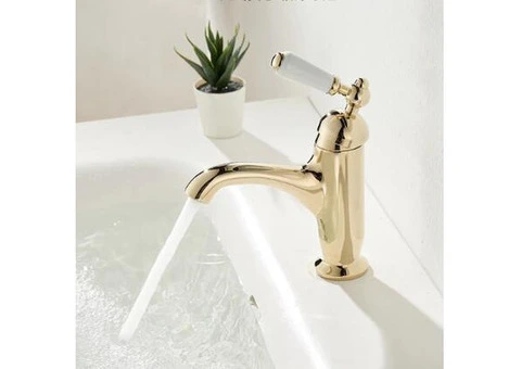 Premium Creative Tap With Ceramic Handles For Sink Basin, All Brass Gold Basin Tap TG0227 - 1/5