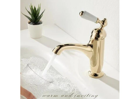 Premium Creative Tap With Ceramic Handles For Sink Basin, All Brass Gold Basin Tap TG0227 - 2/5