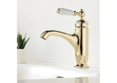Premium Creative Tap With Ceramic Handles For Sink Basin, All Brass Gold Basin Tap TG0227 - 3/5