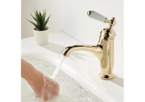 Premium Creative Tap With Ceramic Handles For Sink Basin, All Brass Gold Basin Tap TG0227 - 4/5