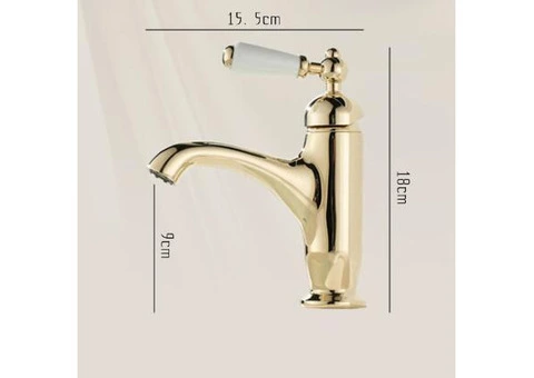 Premium Creative Tap With Ceramic Handles For Sink Basin, All Brass Gold Basin Tap TG0227 - 5/5