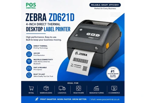Zebra ZD621d Label Printer USB Ethernet Bluetooth Desktop