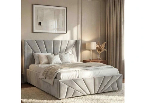 Grey Small Double Sunrise Headboard Ottoman Bed with Hidden Base Storage