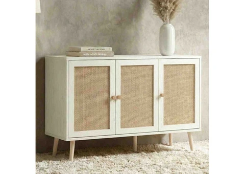 Wovena White Rattan Door 3 Door Sideboard Cabinet