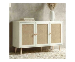 Wovena White Rattan Door 3 Door Sideboard Cabinet