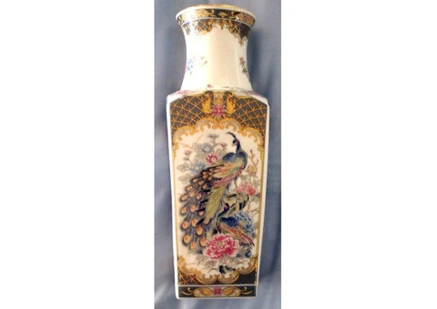 Vase made in Japan Peacocks design 25cm height by 7.5cm at base