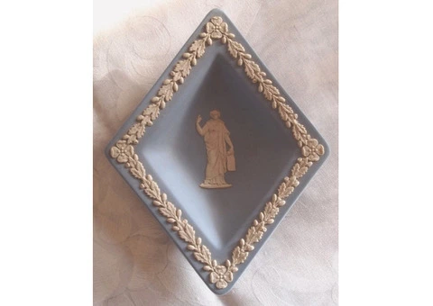 Wedgewood powder blue classical Greek design diamond shaped dish