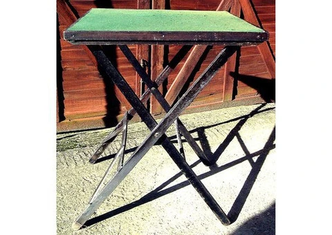 Folding oak card table with green baize top. vgc.