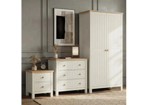 Linra White 3 Piece Painted Bedroom Set with Bedside Table