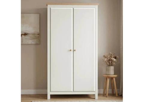 Haven 2-Door Wardrobe, Painted Finish with Oak Veneer Top