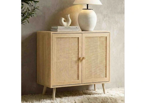 Wovena Oak Effect Rattan Door 2 Door Sideboard Cabinet