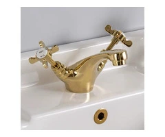 Traditional Gold Pure Copper Single Hole Double Cross Handle Mixed Basin Taps T0316G