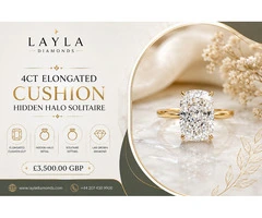 Beauty of 4ct Elongated Cushion Hidden Halo Solitaire | Layla Diamonds