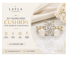 3ct Elongated Cushion with Marquise & Round Band | Layla Diamonds