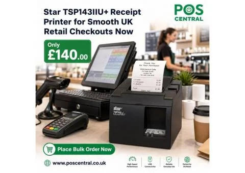 Star Micronics TSP143IIU+ USB Receipt Printer for UK Retail and Cafes - 1/3