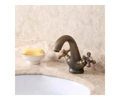 Traditional Retro Classical All Copper Double Handle One Hole Antique Bathroom Sink Taps