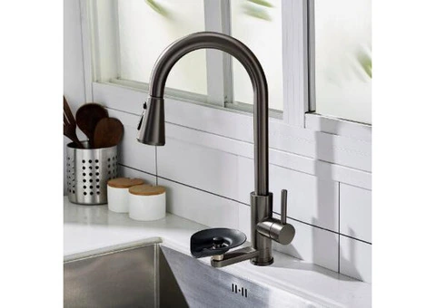 Matt Black Splash Proof Hot And Cold Water All-in-one Cup Washer With Pull-out Kitchen Sink Taps - 1/6