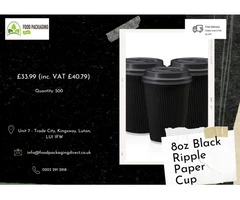 Eco-Friendly 8oz Black Ripple Paper Cup - Food Packaging Direct
