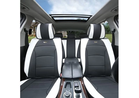 FH Group Car Seat Covers Front Set White Faux Leather Seat Cushions - 2/4