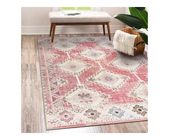 Vernal Fresno Machine washable, Non Shedding, Non Slip Area Rug, Pink/Beige