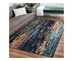 Vernal Leticia Dark Blue/Light Blue/Yellow Machine Washable Rug