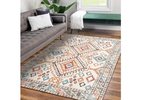 Vernal Yonker Orange/Blue/Cream Machine washable rugs