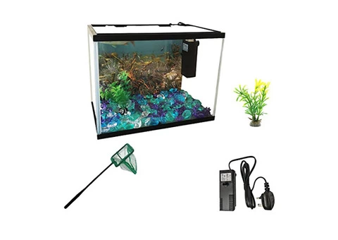 12L LED Glass Aquarium Fish Tank Starter Kit With Fish Net, Led Light and Air Pump Filter