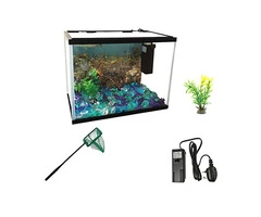 12L LED Glass Aquarium Fish Tank Starter Kit With Fish Net, Led Light and Air Pump Filter