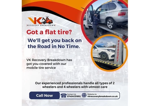 VK Recovery Breakdown has got you covered with our mobile tire service