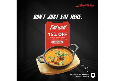 Red Chillies Indian Takeaway | Get 15% Off on Delivery for orders over £20