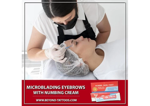 Painless Micro blading Eyebrows with Beyond Tattoos Numbing Cream