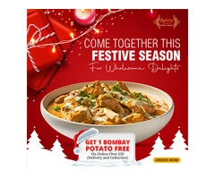 Get 1 Bombay Potato free on orders over £30 (Delivery and Collection)